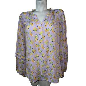 Zac & Rachel Top Womens Sz 3X Lilac Purple Citrus Fruit Print Lace Trim Blouse
